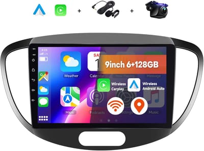 Boscer 2 Din Autoradio - Geschikt voor Hyundai i10 2008-2013 - Draadloos Apple CarPlay & Android Auto - 9 Inch HD Touchscreen - Android 15 - 6+128GB - GPS Navigatie - WiFi, Bluetooth & USB - Achteruitrijcamera & Microfoon