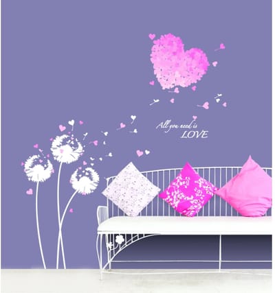 Roze bloemhart zelfklevende muurstickers
