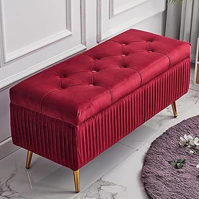 Opbergbank - Voetenbankje - Ruimte Besparen - Grote Opbergruimte - 80x40x45cm - Rood