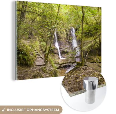 ® Glasschilderij 180x120 cm - Schilderij acrylglas - Watervallen diep in de bossen van het Nationaal park Brecon Beacons - Foto op glas - Muurdecoratie woonkamer - Wanddecoratie slaapkamer - Schilderijen