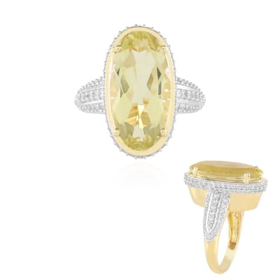 Cavill - Zilveren ring met Limoenkwarts ovaal 10,271 ct - 925 sterling zilver - Handgemaakte prong zetting met zirkonia - Braziliaanse edelsteen ring