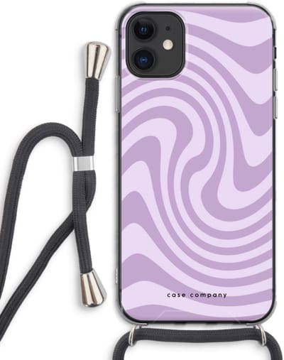 Case Company® - Hoesje met koord geschikt voor iPhone 11 hoesje met Koord - Swirl Paars - Telefoonhoesje met Zwart Koord - Bescherming aan alle Kanten en Over de Schermrand