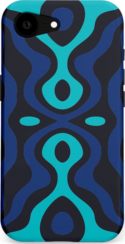 Casetastic Hoesje Geschikt voor Apple iPhone 16e Magsafe - Stijlvolle Beschermende Duo-layer Case - Blauwe Golf Lijnen