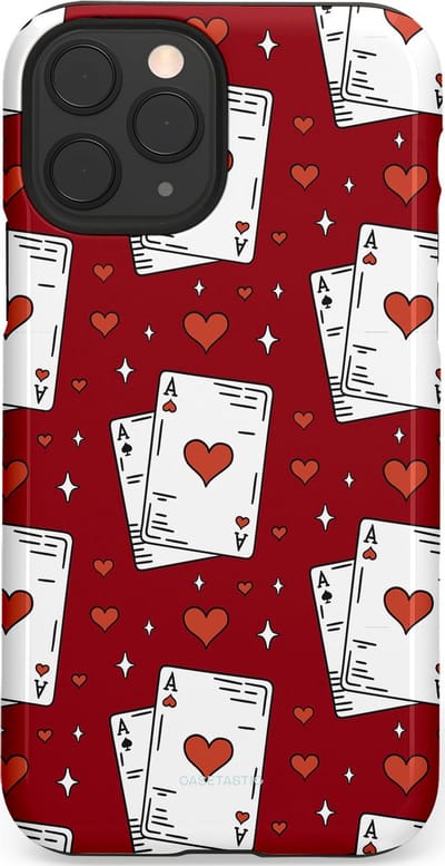 Casetastic hoesje geschikt voor Apple iPhone 11 Pro - Dubbellaagse bescherming - Kaarten Aas - Fashion Case - Bordeaux Wit Zilver