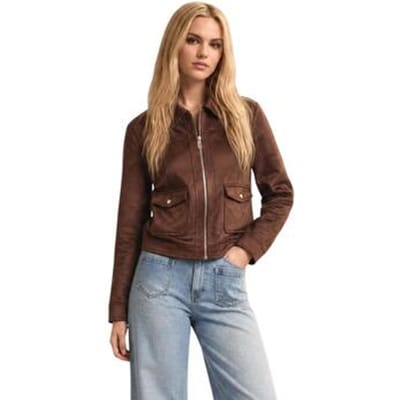 Morgan - Kort suède jasje 252-Gliva Dark Brown - Maat : 34