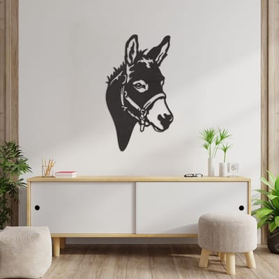Wanddecoratie Ezel - Muurdecoratie Ezel - Muurdecoratie Hout - Wanddecoratie Hout - Muurdecoratie Woonkamer - Wanddecoratie Woonkamer - Wanddecoratie Industrieel - Wanddecoratie Dieren - Home Decor - Wall Line Art - 89 x 51.5 cm