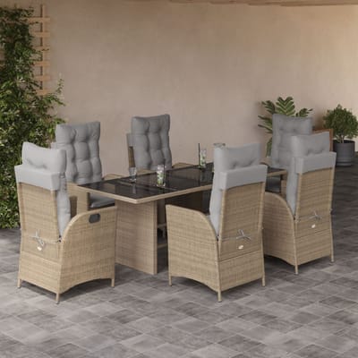 vidaXL - 7-delige - Tuinset - met - kussens - poly - rattan - gemengd - beige