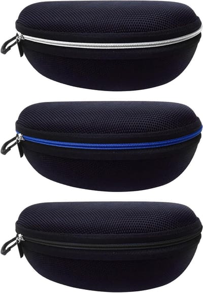 3-pack etui met ritssluiting voor brillen en zonnebrillen met karabijnhaak (zwart + blauw + zilver), zwart, blauw, zilver, Eén maat