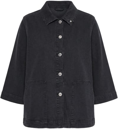 MIAMODA - Dames - Denim jasje A-lijn cape-model opstaande kraag - Zwart - Maat 48