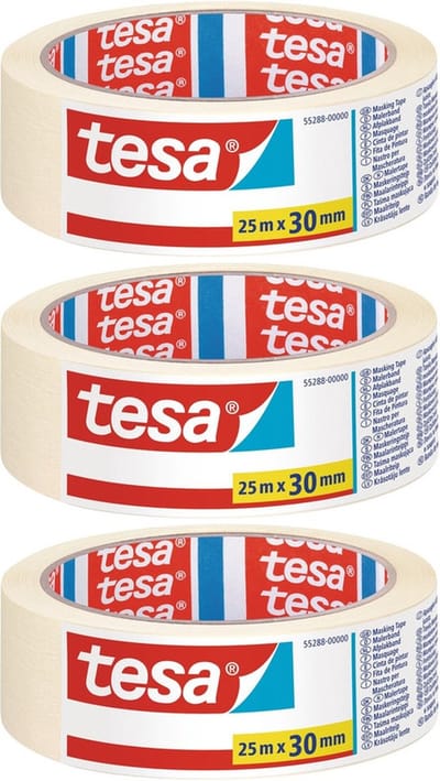 Tesa Afplaktape - 3x - 30 mm x 25 m - schilderstape - Maskeertape - Verf afplakband/tape - Tesa Masking tape