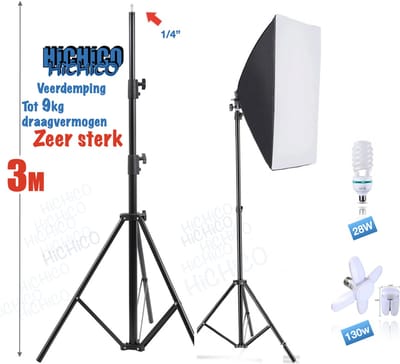 HiCHiCO® Softbox - Studiofotografie – Studiolamp – Camera Licht – Softbox Studiolamp – Fotografie – Fotolamp - Foto Studio Verlichting – Studioflitsers 95~3M
