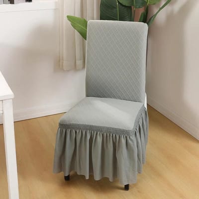 Eetkamerstoelhoezen met ruche rok Stretchy Spandex Verdikt Jacquard Universele Fitted Eetkamerstoel Slipcover voor Thuis