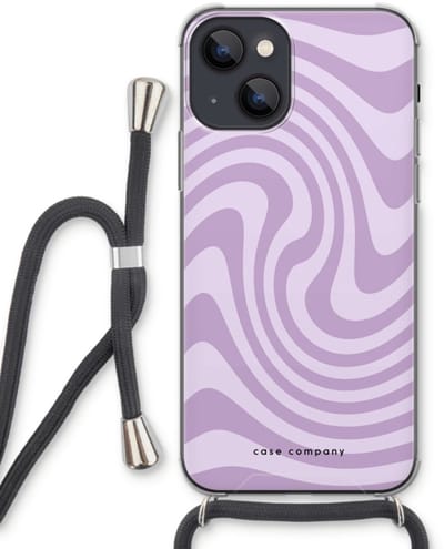 Case Company® - Hoesje met koord geschikt voor iPhone 13 hoesje met Koord - Swirl Paars - Telefoonhoesje met Zwart Koord - Bescherming aan alle Kanten en Over de Schermrand