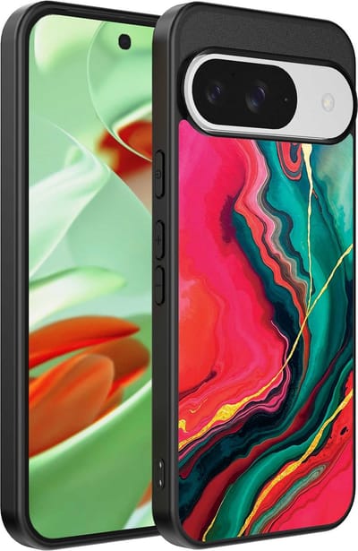 Geschikt voor Google Pixel 9 Pro Telefoonhoesje met Rood Groen Marmer Opdruk - TPU Backcover Case Red Green Marble Design - Smartphonica geschikt voor Google Pixel 9 Pro