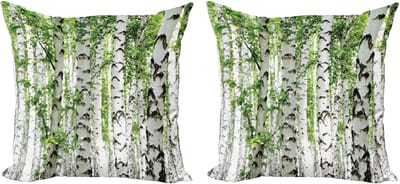 ABAKUHAUS Decoratieve kussenhoes met bosmotief, 2 stuks, dieren-natuur-zomer, 60x60 cm, witgroen