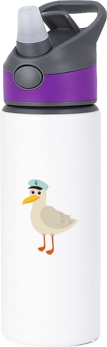 Hacebo® - Meeuwen waterfles met rietje paars - Vogels - Dieren liefhebbers - Dieren - cadeau - water fles - 650ML