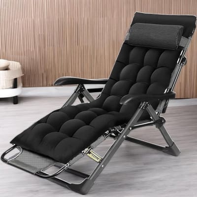 Thuys - Inklapbare Luxe Ligstoel met Kussen 180 x 62 x 44 cm – 7-Voudig Verstelbare Outdoor Relaxstoel voor Balkon, Tuin en Terras – Ergonomische Tuinstoel Zwart – Comfortabel en Duurzaam