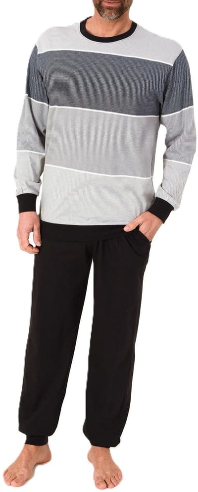 Lange Normann herenpyjama met manchetten in een gestreepte look - ook in grote maten