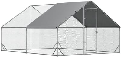Merax Kippenren XXL met Schaduwdak en Slot - 3x4x2 m - Verzinkt Stalen Frame - Buitenren voor 8-12 Kippen - Ook voor Eenden en Konijnen - Zilver