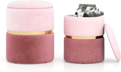 Ottoman Voetenbank Set - Poef Hocker - Opbergen Zitten - Dubbele Opslagruimte - 35x45 cm - Roze