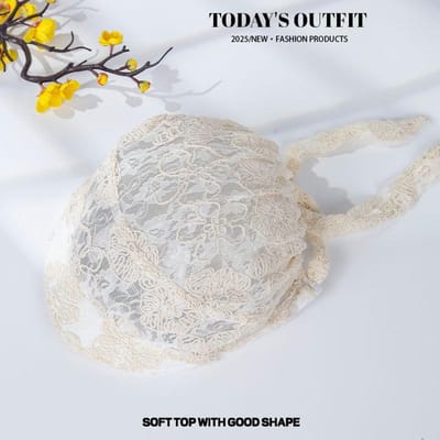 Franse Hoofddoek Hoed Retro Bloemen Kant Hoed Mode Holle Mode Hoofd Hoed Dunne Koude Hoed gray