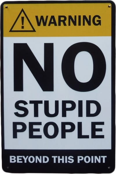 Wandbord – No stupid people - Tekstbord - Wandborden - Metalen wandbord - Mancave - Decoratie - UV bestendig - Metalen borden - Wandbord metaal - Metal sign - Tekstborden - Wand Decoratie - Metalen bord - 20 x 30cm - Cave & Garden