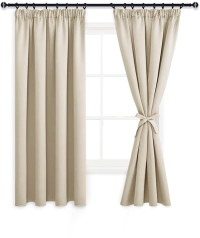 aladdien - Verduisteringsgordijnen - Warmte-isolerend - 140 x 160 cm - Crème Beige - Plooiband gordijnen - Geschikt voor slaapkamer en woonkamer - 2..