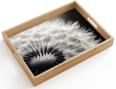 Dienblad hout 40x30 cm - Schootdienblad - Paardenbloem - Zwart - Wit - Borrelplank rechthoek - Plateau dienbladen