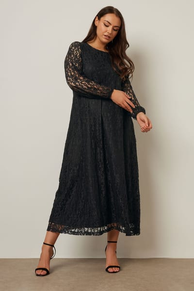 Yours Maxijurk Van Bloemenkant In Zwart Size 42