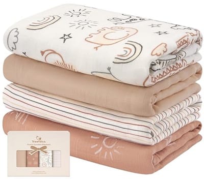Set van 4 inbakerdoeken voor baby's - 120 x 120 cm van katoen en bamboe, wikkeldoek, swaddle deken, doeken als babydeken en muildoeken