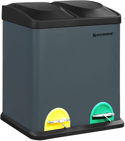 SONGMICS - Prullenbak - Pedaalemmer - 30L - Afvalscheiding met 2 x 15L Binnenemmers - Voetpedaal voor Keuken