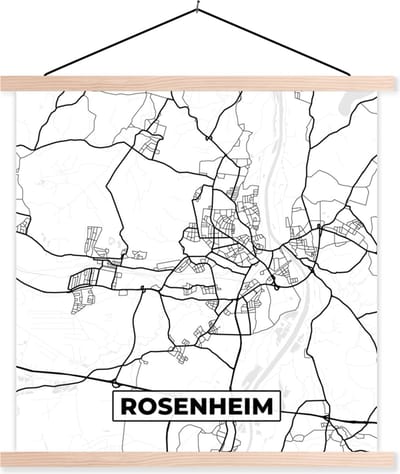 Posterhanger incl. Poster 40x40 cm - Schoolplaat - Kaart - Rosenheim - Plattegrond - Stadskaart - Textielposter - Blanke latten - Stadskaart
