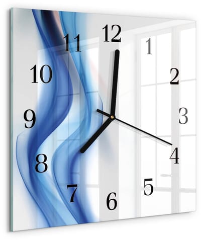 Tulup Wandklok - Abstracte rook Gekleurde Glazen Klok - 30x30 cm - Blauw Glazen Klok Met Print - Zwarte Handen - Vierkante Wandklok - Glazen Klok Met Print - Wandklok Glas Met Motief