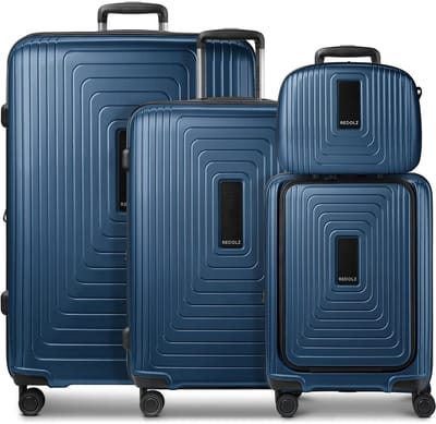 Redolz Essentials14 4-wiel kofferset Beautycase 4st met uitklapbaar laptopvak - Harde bagage - TSA slot - dark blue metallic