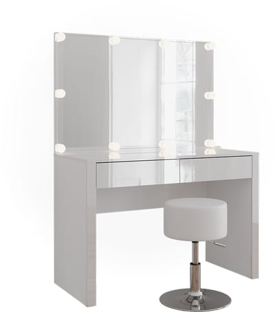 Vicco Annabelle Kaptafel – 110 cm met LED-verlichting en kruk Wit hoogglans/wit
