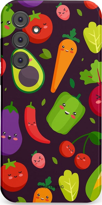 Casetastic Hoesje Geschikt voor Samsung A35 - Stijlvolle Beschermende Duo-layer Case - Vrolijke Groentevrienden