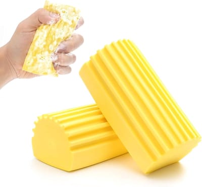 Magische Stof Spons met Groeven voor Huishoudelijke Stofzuigers, Raamdecoratie, Spiegels en Handrails (2 Stuks, Geel)