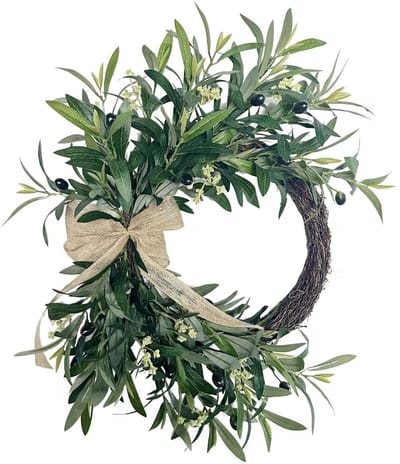 VHV-Krans - Olijfkrans - Deurkrans - Kunstkrans - Groene bladeren - Kunstmatig - Voor voordeur, wand en bruiloft - Lente en zomer decoratie - 45 cm - Groen