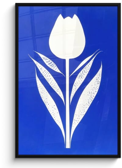 Poster in lijst - Fotolijst 80x120 cm - Posters - Tulp - Minimalistisch - Bladeren - Wit - Posterlijst zwart - Decoratie - Wanddecoratie woonkamer - Muurdecoratie slaapkamer