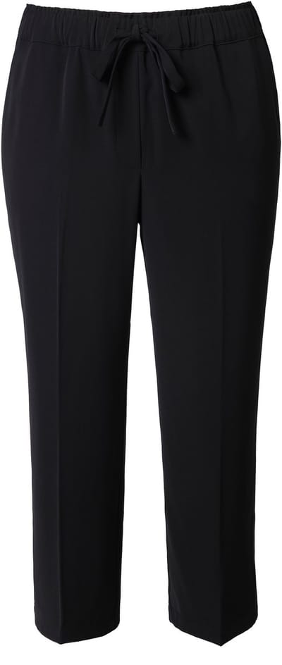Ulla Popken - Dames - 7/8-broek persplooien elastische tailleband strikbandje - Zwart - Maat 42