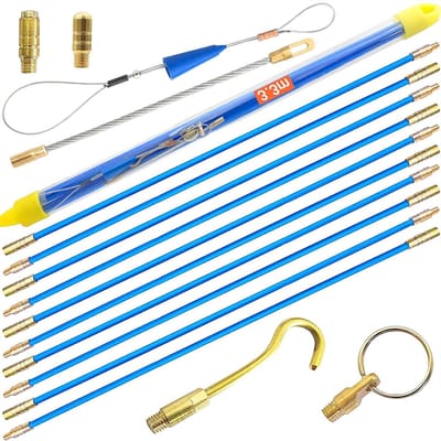 Cable Rods, Fishing Strap, 3.3 m, Fibreglass, Electric Cable Threader, Walk, Tractor in Case, 10 Rods x 33 cm, Blue