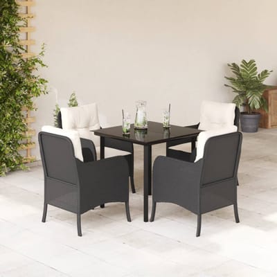 vidaXL - 5-delige - Tuinset - met - kussens - poly - rattan - zwart