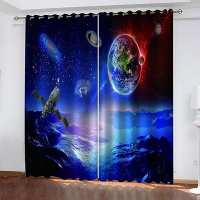 Nacht Maan Zee Landschap Schilderij Verduisterende Raamgordijnen Woonkamer Keuken Gordijnen Stof Binnenhuisdecoratie Gordijnen Haken W50xH130(CM)x2PCS-Grommet Top
