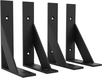Set van 4 stevige L-vormige wandhouders voor zwevende planken, 90 graden hoek, zwart, ideaal voor houten planken, 100 x 150 mm