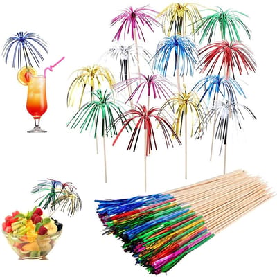 Crrynuo - 100-Delig - Glitterende Palmboom Cocktailpennen - Aluminiumfolie Bamboo - Voor Feesten Verjaardagen -18cm