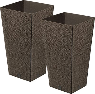 Prosperplast Plantenpot/bloempot - 2x - buiten - kunststof - donkerbruin - Eco wood look - D29 x H55 cm