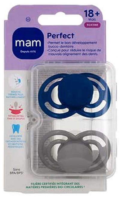MAM 2 Fopspenen Perfect Tendance 18 Maanden en + (Kleur : Marineblauw en grijs)