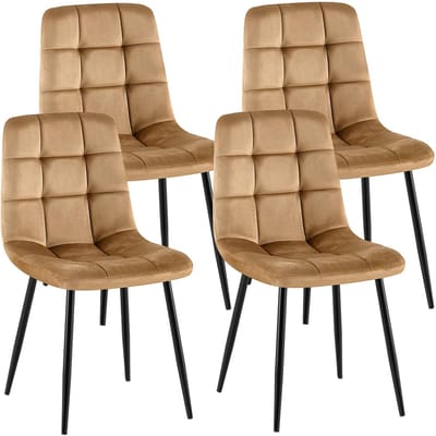 CLP Antibes Set van 4 Eetkamerstoelen - Zonder armleuning - Metaal frame - Velvet - Fluweel/taupe