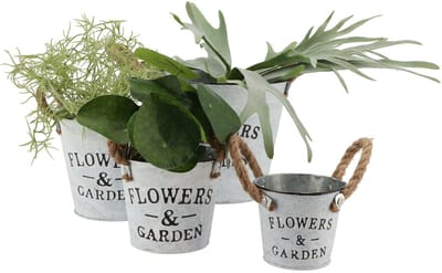 DK Design Plantenpot/bloempot emmer Jardin- zink - wit - D22 x H16 cm
