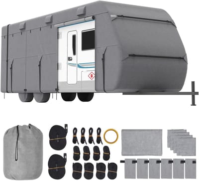 Allero Caravanhoes - Camperhoes - Waterdicht - Winddicht - Geschikt Voor 7,6x2,6x2,7 Meter - 4-Laags Non-Woven Stof - Opbergtas